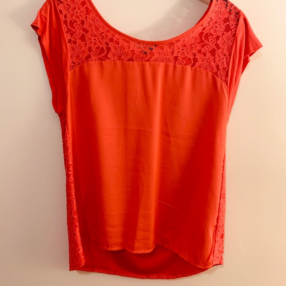Express Coral lace detail top
